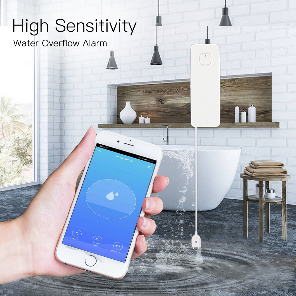 WiFi Smart Flood Sensor Water Leakage Detector Flood Overflow Alert Security Alarm System